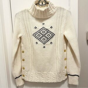 The Reeds J. Crew Turtleneck Cream Sweater Womens XS Gold Button Fair Isle Wool